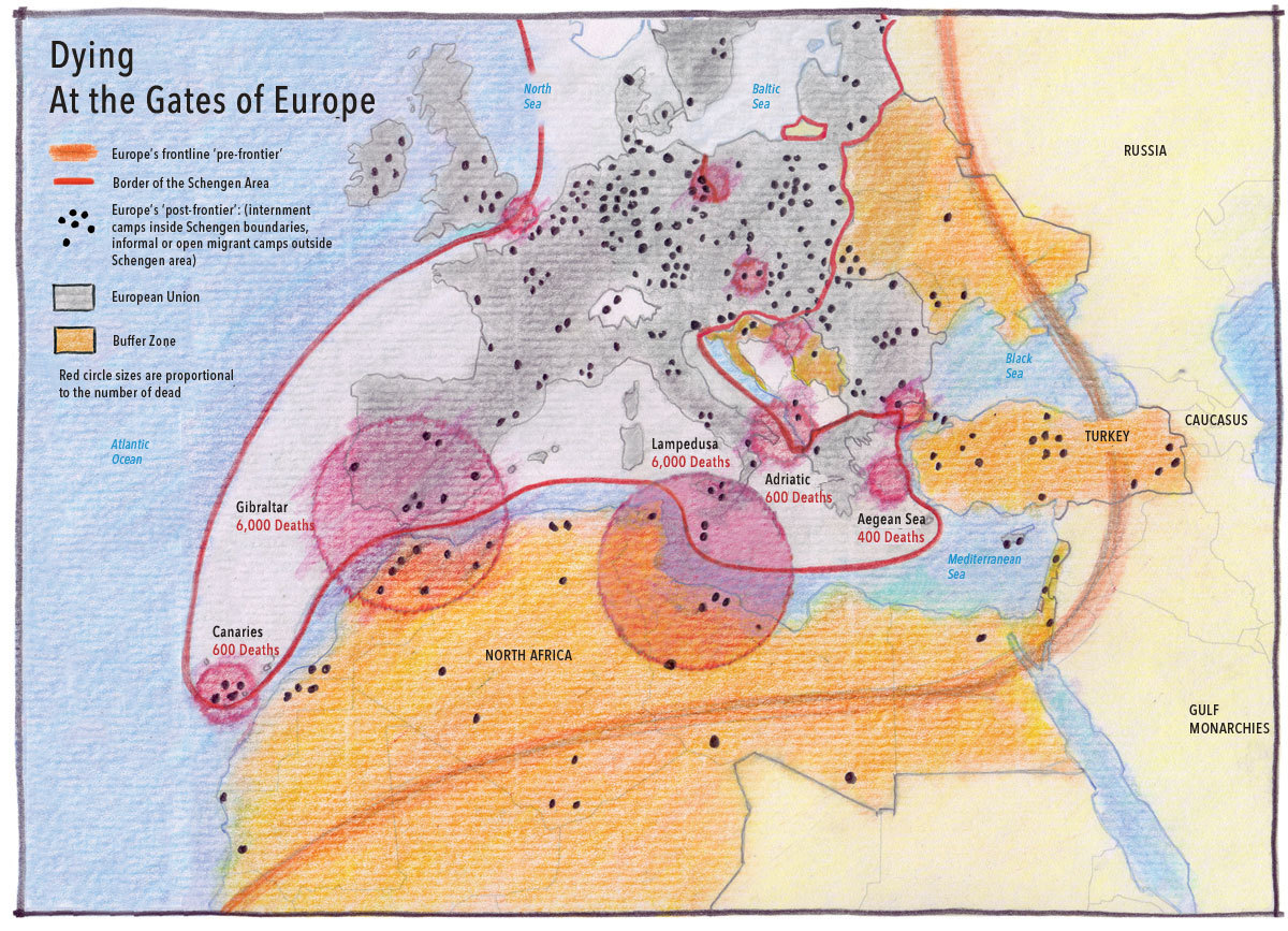 This map, by Philippe Rekacewicz, shows some of the details of Europe’s recent immigration waves.