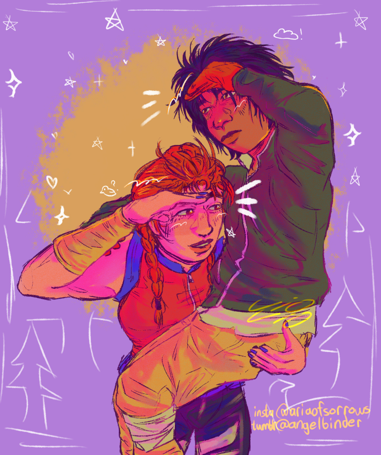 jake being 5′8 doesnt mean you couldnt scoop him up and spin him around. to ms thomas at least #dead by daylight #jake park#meg thomas#dbd#megjake#jakemeg #idk what their ship name is.. #my art#op #artists on tumblr #illustration #DWIGHT could pick him up but only when in a scoobydoo-esque chase sequence and he goes ZOINKS grabs him and runs  #jake voice oh ok. pass by that cool rock i need to get a closer look  #CLAUDETTE THE MOST SCOOPABLE GIRL EVER wrap my arms around her waist and twirl her around