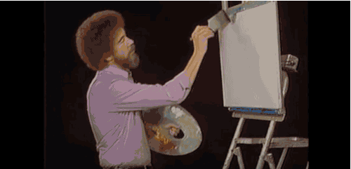 crescentia-tamarind:  jetpack-jenny:  boss-of-the-plains:  mogifire:  Black and White painting  by Bob Ross  Still looks awesome  bob ross is the most unproblematic of the faves  All he ever wanted was to brighten your day. 