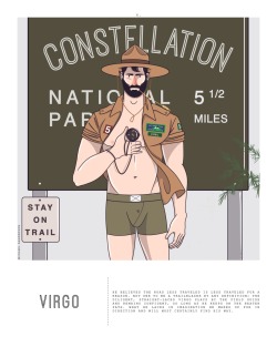 notlostonanadventure:tabloidheat101:Introducing Michael Sanderson’s debut print series: Constellation Park. The 12 signs of the Zodiac conceptualized as sexy woodsmen. 16″x20″ fine art prints, signed and editioned for sale at his newly launched