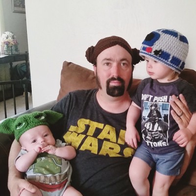 Molly wanted the R2 hat, not the Leia one, so daddy had to compromise. #MayThe4thBeWithYou #StarWars #StarWarsDay #Yoda #BobaFett #Leia #Vader