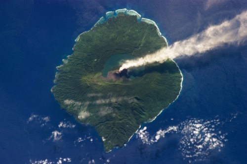 disclosable:  An eruption on the volcano island of Gaua in the south Pacific, observed from the International Space Station, May 2013. 