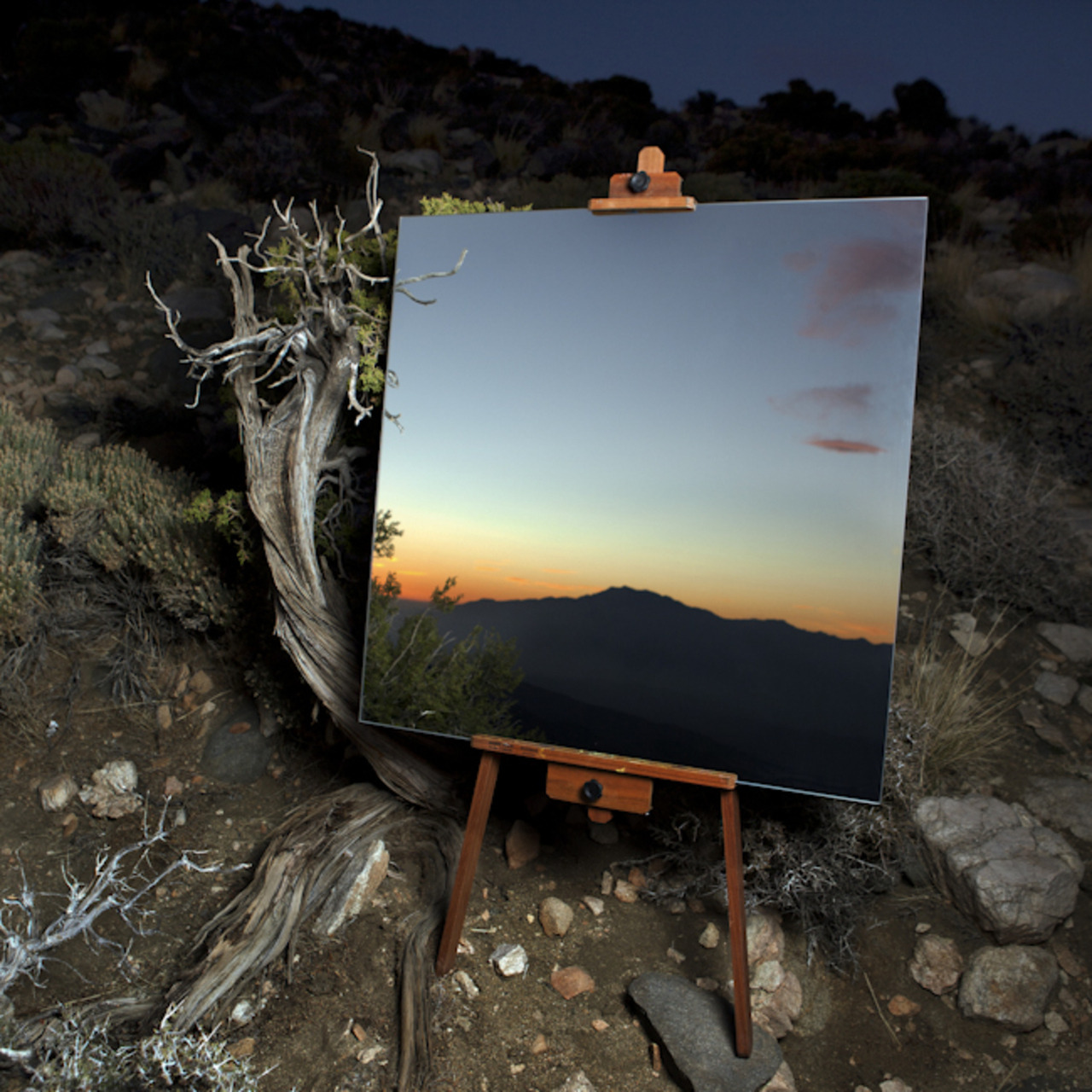 asylum-art:  Photographs of Mirrors on Easels that Look Like Paintings in the Desert