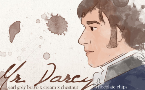 jmcniel:Lizzie Bennet: [masala chai, blackberry, pu erh dante, raspberry leaves inclusions]A playful