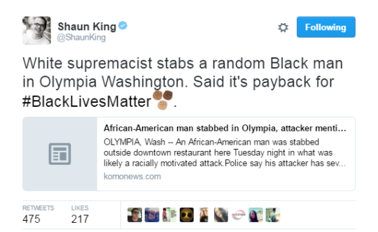 African-American man stabbed in Olympia, attacker mentions Black Lives Matter