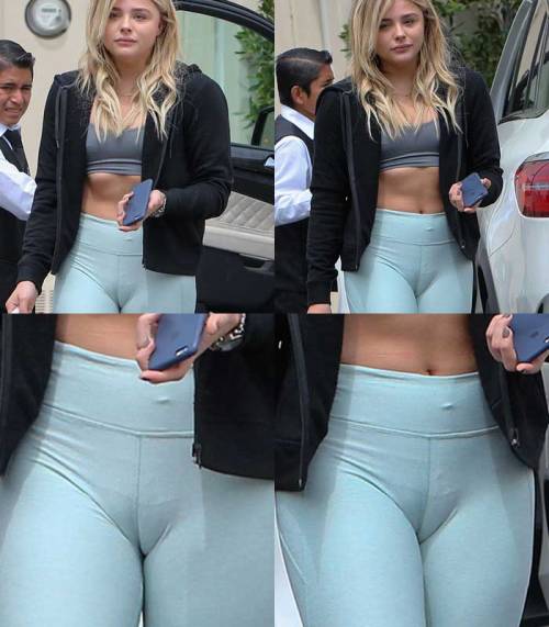 starprivate:  Chloe Moretz is Queen of Massive Cameltoe  Chloe Moretz insists to wear tights because her massive camleto deserves ‘em.