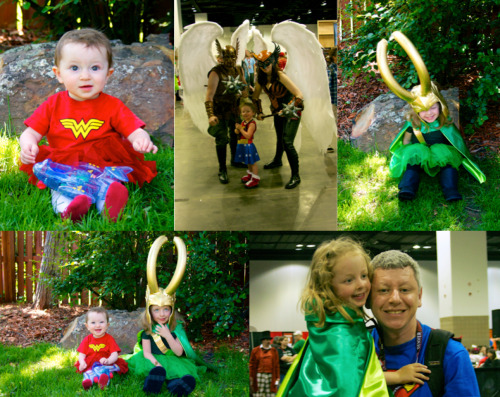 Remember Thor Girl from last year? They grow up so fast. Big sister ditched Thor and embraced Loki this year. Pretty much makes sense given her personality. Little sister had fun as Wonder Woman. We made some new friends.
Best part, getting to be all...