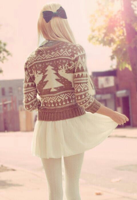 pleatedminiskirts:  Love the Christmas jumper.