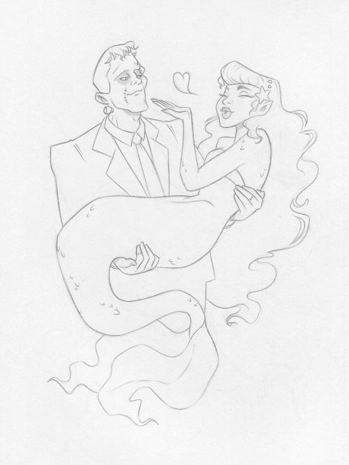 Just a monster and his siren girlfriend, trying to give him fish kisses! Because…why not?