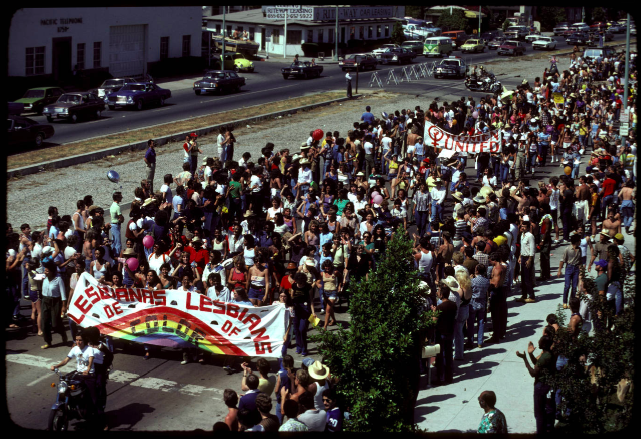 lesbianherstorian: lesbians of color marching at the los angeles christopher street