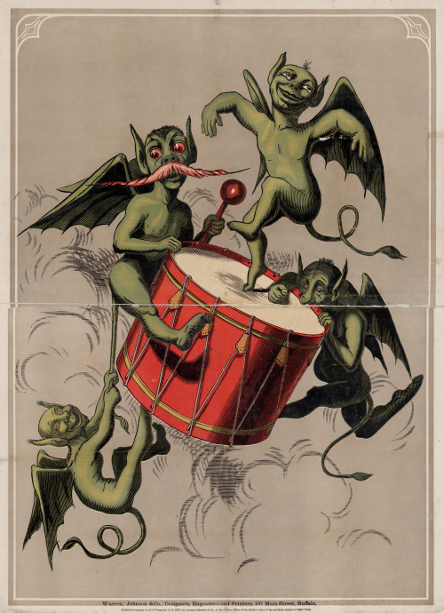 ‘Devilish Figures Beating A Drum’, 1870”Circus poster showing four winged imps (or littl