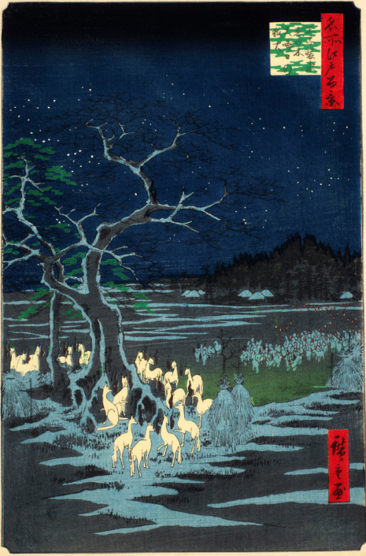 Utagawa Hiroshige, New Year’s Eve Foxfires At The Changing Tree, Ōji, 1857. 