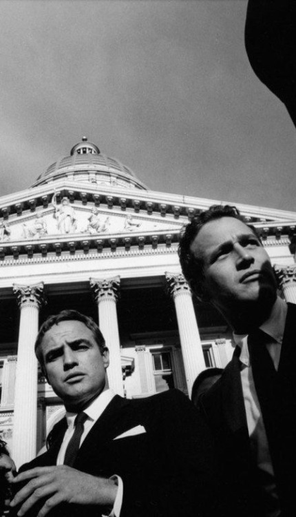 sixtiescircus: Paul Newman and Marlon Brando (1963)