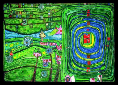 Hundertwasser, Grass for Those Who Cry, 1974Painted at Malta, May 6, 1974 - on board the rainy day, 