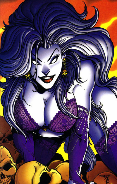 naughtyhalloweenart:   Lady Death in Lingerie  by Roman Morales III