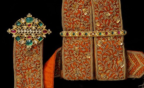 Jeweled Buckle and Slide on Silk SashObject Name: SashDate: ca. 1900Geography: North India, possibly