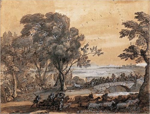 Coast scene with a battle on a bridge, 1655, Claude Lorrain