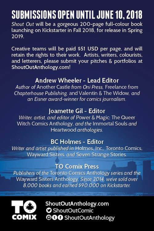 bylacey:Hey everybody! Submissions for pitches are currently open for Shout Out anthology! I recentl