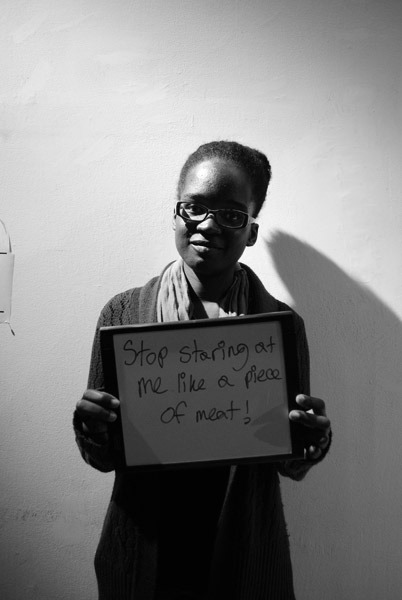 stoptellingwomentosmile:  At the artist talk in Chicago, I asked people to write their own captions to street harassers.  From STWTS artist talk at The Silver Room on May 23, 2013. Chicago, IL Photos by Tatyana Fazlalizadeh 