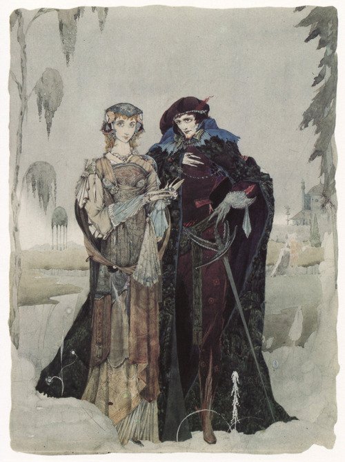 ubeink:Harry Clarke. Unpublished illustration of a garden scene in Faust. 1925.I love Clarke’s