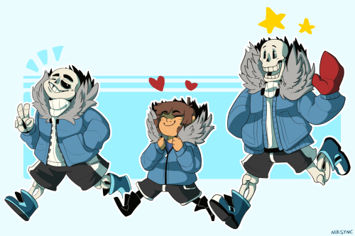 niksync:I just wanted to draw Frisk and Papyrus in sans’ clothes hahahThe fluffier the hoods, the better! also sans is there