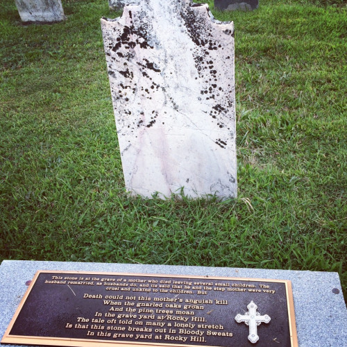 sixpenceee:  ROCKY HILL CEMETERY: THE TOMBSTONE THAT “BLEEDS” I am unsure about the entire truth, but this is a description according to this website: “There is a tombstone in Rocky Hill Cemetery that bleeds. The woman it belongs to told her