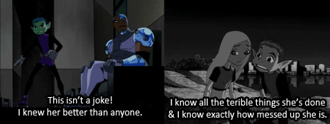 neopuff:  “She was a liar and a spy - trained by Slade and sent to destroy us.” 