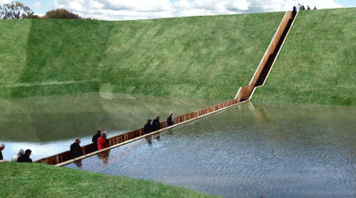 garrisons-burning-down:  edwardspoonhands:  escapekit:  Moses Bridge This sunken bridge designed by Ro & AD Architects from the Netherlands, has in fact parted waters. The bridge is in the Netherlands and it is the most practical and fun way of