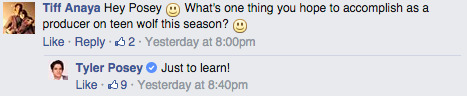 notanotherteenwolfpodcast: Some highlights from Posey’s Q&amp;A on facebook.
