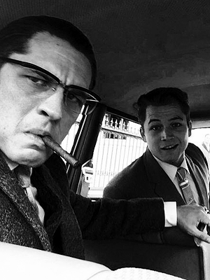 dailytomhardy:  Tom behind the scenes of ‘Legend’ with co-star Taron Egerton,