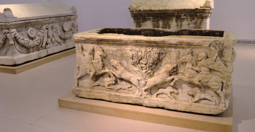 Archaeological Museum of PatraMarble sarcophagus of attic type. On the long side is depicted a hunti