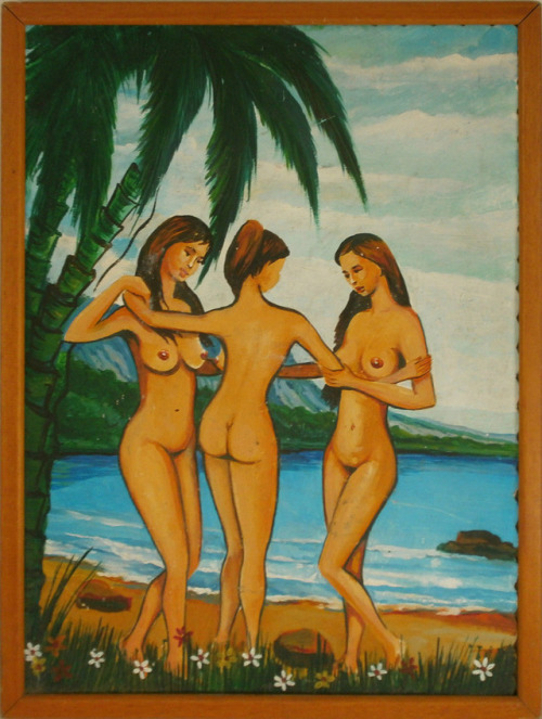 lilit69: Vintage-Erotic-Picture-Painting-Hand-Painted-ART-The-Three-Graces-Europe ebay.com