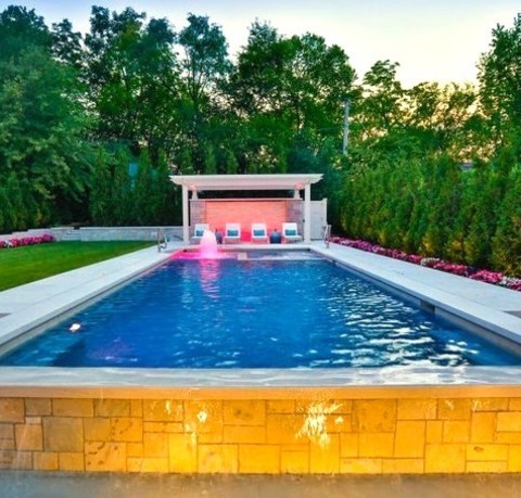 Pool Pool Landscaping In ChicagoMid-sized Elegant Backyard Stone And Rectangular Lap Pool Landscaping