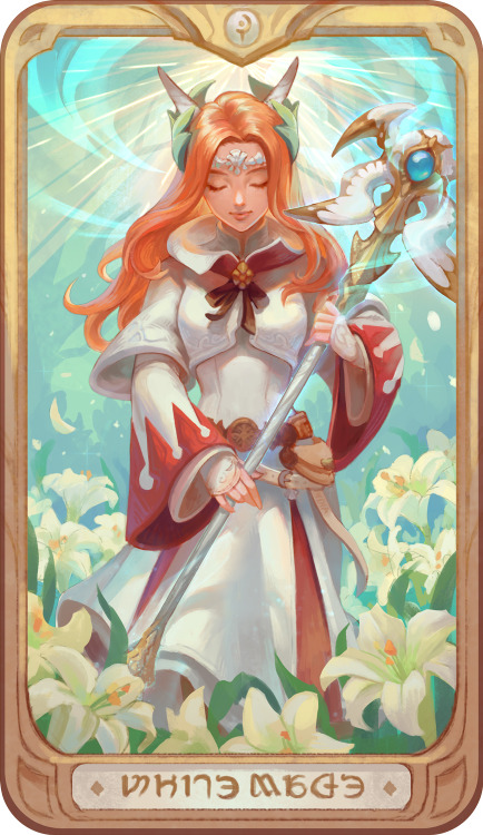 diapotato:A padjal white mage tarot style card for my FFXIV fanart project. This is my favorite job 