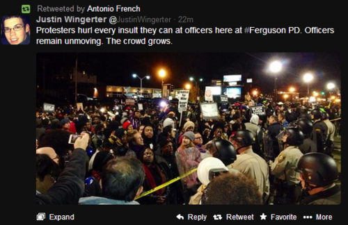 BREAKING: I wish I were making this up, but sadly I'm not. Police currently in Ferguson,