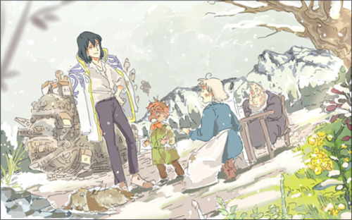 as-warm-as-choco:  Howl’s Moving Castle (ハウルの動く城) illustrations giving us a glimpse of the life of Howl (ハウル) Jenkins Pendragon and Sophie Hatter (ソフィー・ハッター) in their world after the film, by Gori Matsu! The