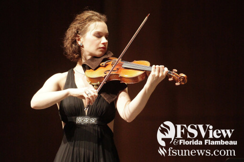 Violinist Hilary Hahn performs at Ruby Diamond Concert Hall on Feb. 7. The Grammy-winning artist, who started playing at age three, graced the stage as a headliner for the 7 Days of Opening Nights festival.