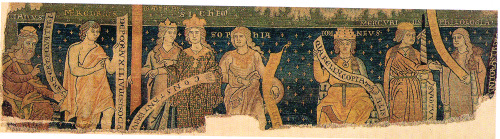 Fragments from the Quedlinburg Tapestry dating from the 12th century