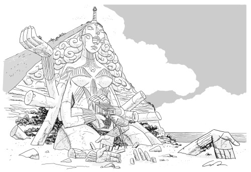 stevencrewniverse:  Guy Davis Production Art- The Temple During the pre-production of Steven Universe, we got the chance to work with one of Rebecca Sugar’s personal heroes, Guy Davis!  Guy championed the idea of the temple’s double head– one looking