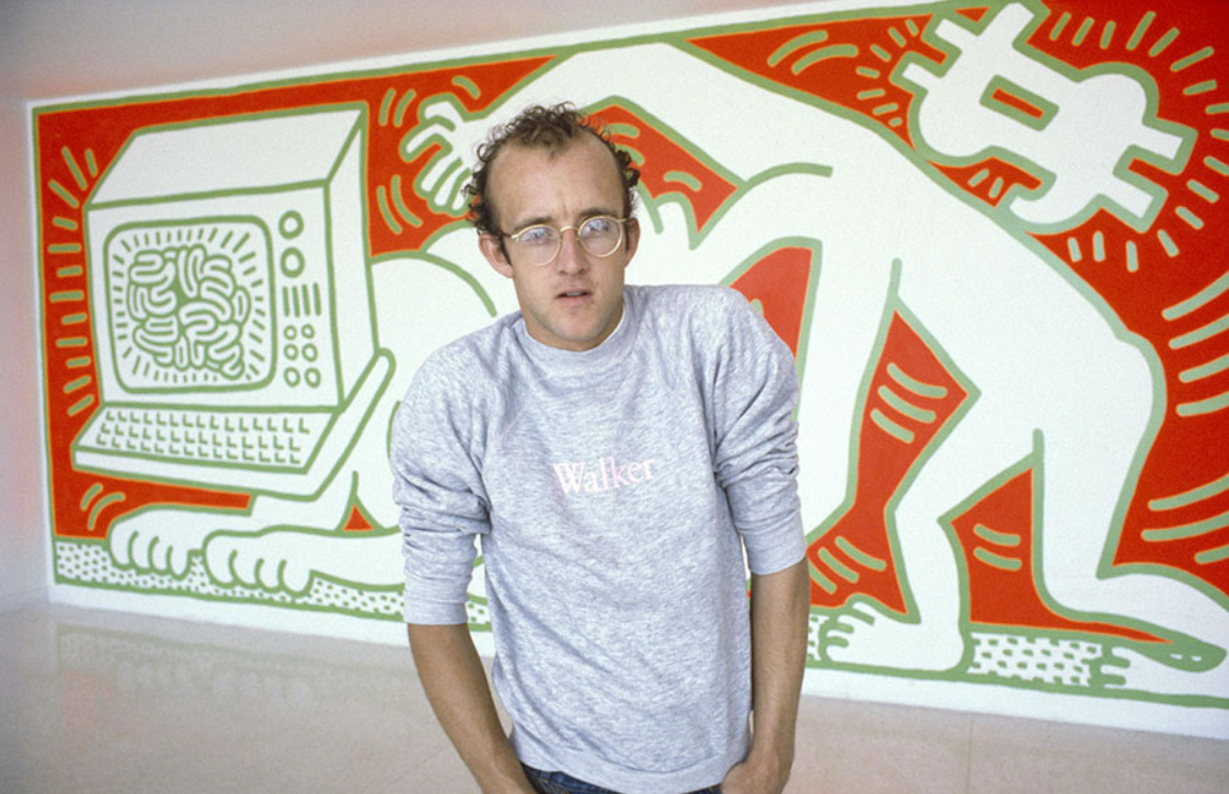 twixnmix:  Keith Haring installing his mural at the Walker Art Center in Minneapolis