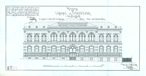 Elevation of Rikhardinkatu Library, designed by Theodor Höjer (Helsinki, 1879).
