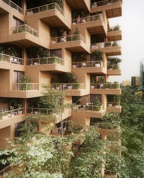 archatlas:  Penda proposes Toronto Tree Tower built from cross-laminated timber modules  Plants and trees sprout from the modular units that make up this timber-framed high-rise, proposed by architecture firm Penda for Toronto. Penda, which has offices