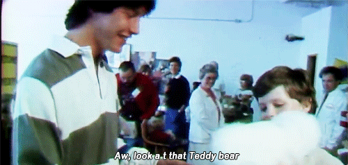 gabbiesworld:17 year - old Keanu Reeves on a Teddy bear convention BONUS:
