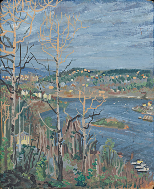 Malmøya   -    Riis Bendik, 1950-59.Norwegian, 1911-1988Oil on plate, 14,20 x 17,40 cm.