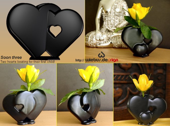 Finally the 3D prints arrived! :)
This isSoon three! – Variant 2 of my Heart Family collection of vases (CAD model on the upper left). The photographs show the “Soon four!” variant as an example of a real 3D print in ceramics, available on Shapeways...