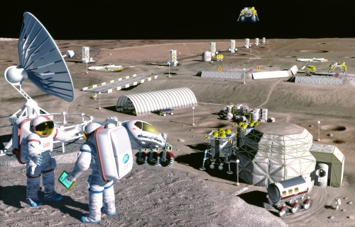 Concepção artística de uma colônia de mineração na Lua Artist’s concept of a mining colony on 