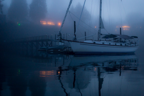 Sailboat in the fog, Eagle Harbor, Bainbridge Island, WA