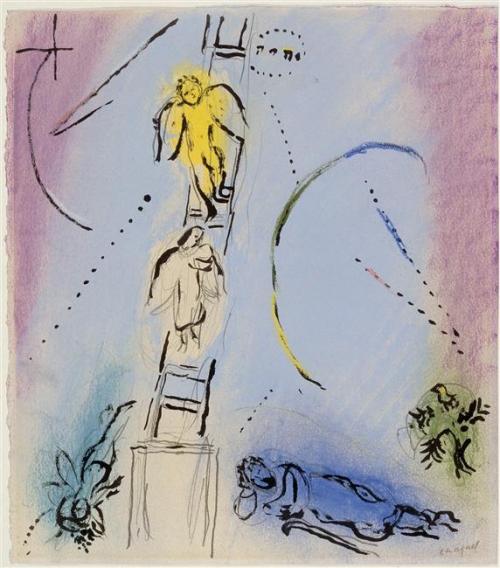 artist-chagall:The Jacob’s Dream, 1963, Marc ChagallMedium: indianink,pastel,paper