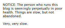 Yeah, I’m just… really earning that notice this month. My ability to keep a solid hold on everything I’m doing has disintegrated in the face of life and NaNoWriMo. I’m always slower about stuff than I want to be, but things are going to be