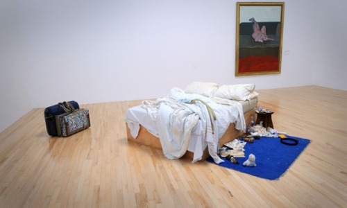 twinpeaks91:My Bed by Tracey Emin in its new home at The Tate Gallery in London. It is displayed sur